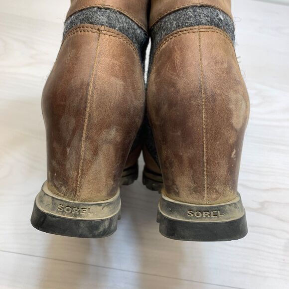 Sorel Women's Joan of Arctic Wedge III Lexie Boot SZ 8.5 Leather Boots Tobacco - Picture 4 of 11